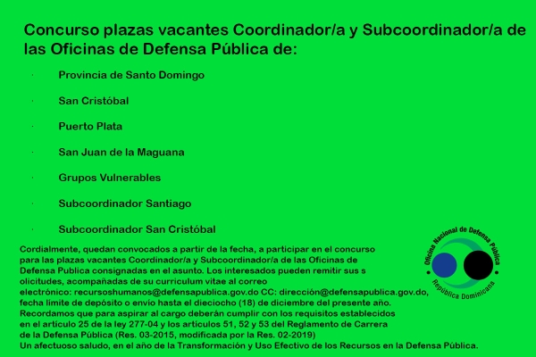 Concurso plazas vacantes Coordinador/a y Subcoordinador/a de las Oficinas de Defensa Pública