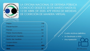 La Oficina Nacional de Defensa Pública conoció desde el 20 de marzo 2020 hasta el 12 de abril del 2020, 479 vistas de medidas de coerción de manera virtual.