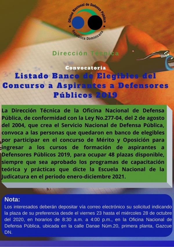 LISTADO BANCO DE ELEGIBLES DEL CONCURSO DE ASPIRANTES A DEFENSORES PÚBLICOS 2019