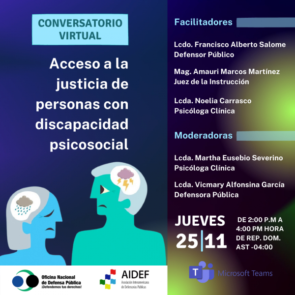 Conversatorio Virtual: Acceso a la Justicia de Personas con Discapacidad Psicosocial 25 noviembre.